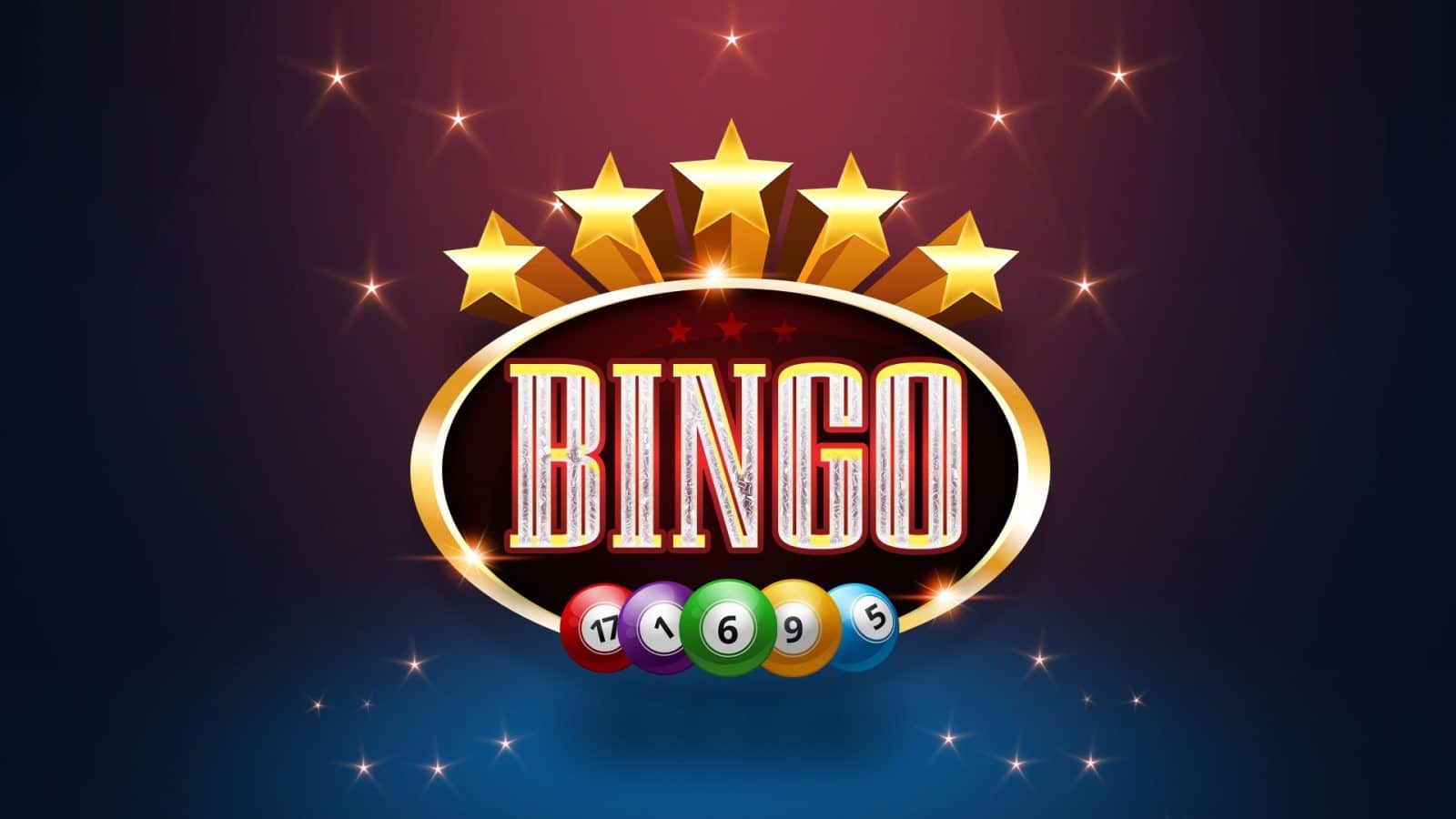 Bingo logo with stars and bright lights on a dark background