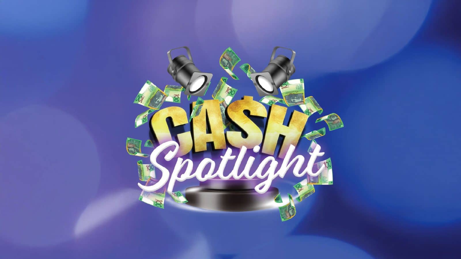 Spotlight graphic with coins and text