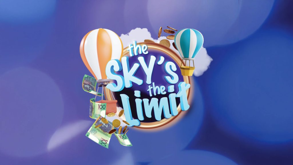 Hot air balloons floating over a blue background with cash