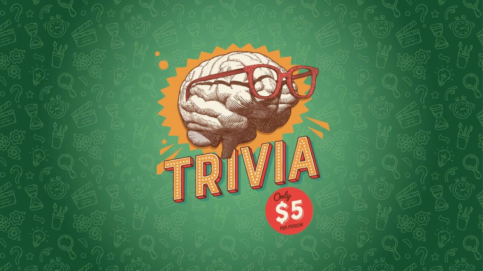Trivia themed graphic with brain illustration