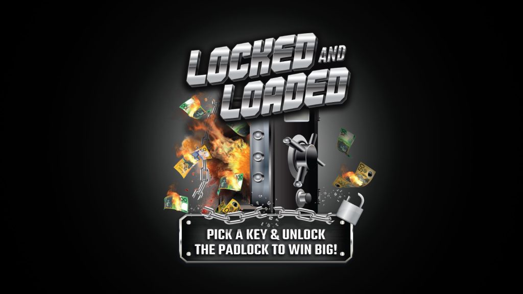 Promotional graphic with bold text and dark background with metal safe and cash flaying out